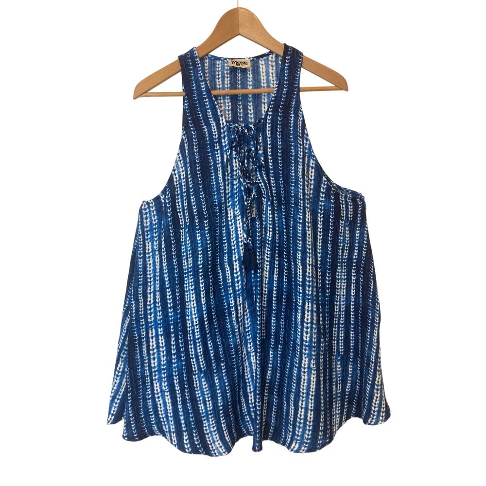 Show Me Your Mumu Rancho Mirage Lace Up Blue Indigo Rain Tie Dye Dress Medium